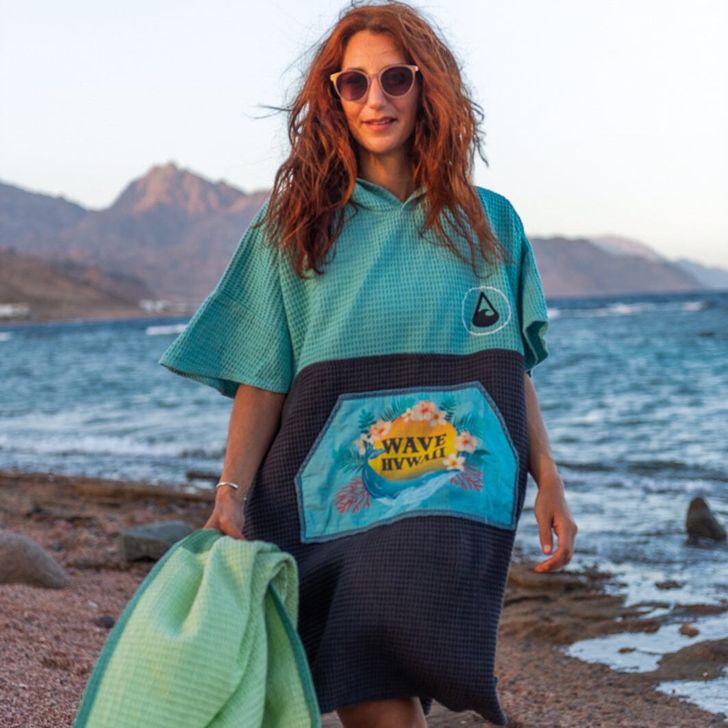 Travel Poncho Pahoa, Baumwolle Waffle Piquee Travel Ponchos WAVE HAWAII