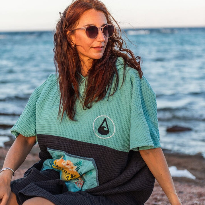 Travel Poncho Pahoa, Baumwolle Waffle Piquee Travel Ponchos WAVE HAWAII 